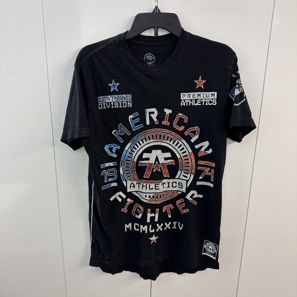 American Fighter Buckle BKE Shirt Mens M Premium Athletics Black Made IN USA RWB